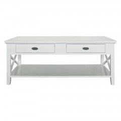 Hamptons Halifax Double Drawers Side Crossed Coffee Table with magazine Tray in BLACK or WHITE									