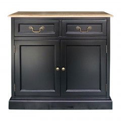 Hamptons 2 Drawers Small Sideboard Buffet in BLACK with Natural Top	