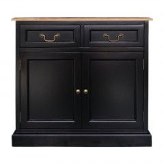 Hamptons 2 Drawers Small Sideboard Buffet in BLACK /White with Natural Top	