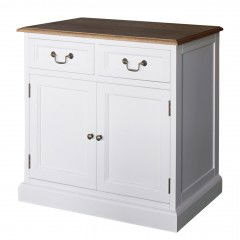 Hamptons 2 Drawers Small Sideboard Buffet in BLACK /White with Natural Top	