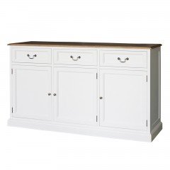 Hamptons 3 Drawers Sideboard Buffet in BLACK / WHITE with Natural Top						