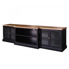 Hamptons 4 Glass Door TV Unit Entertainment Stand in BLACK / WHITE with Natural Top													