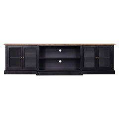 Hamptons 4 Glass Door TV Unit Entertainment Stand in BLACK/WHITE with Natural Top													