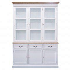 Hamptons Buffet and Hutch Tempered Glass Display Cabinet Bookcase with Drawers in BLACK or WHITE													