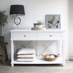 Hamptons Coastal Beach Cross Console Table in White			