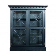 Hamptons Cross Tempered Glass Door Display Cabinet Black White