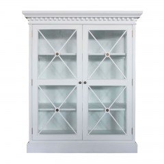 Hamptons Cross Tempered Glass Door Display Cabinet in WHITE