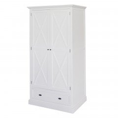 Hamptons Crossed Wooden Door Wardrobe with Drawer in BLACK or WHITE																