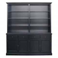 Hamptons Halifax Double Buffet with Drawers and Hutch Open Bookcase in BLACK		