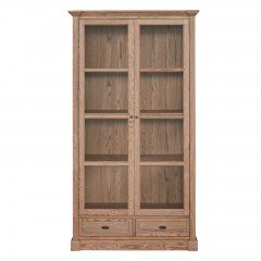 Hamptons Glass Display Cabinet Bookcase with Drawer in Natural								