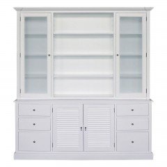 Hamptons Glass Display Cabinet with Open Bookcase and Louvre Buffet Cabinet with Drawers in BLACK or WHITE										