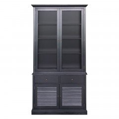 Hamptons 2 Glass Door Hutch Display and Louvre Buffet Cabinet Bookcase Cupboard in BLACK or WHITE												