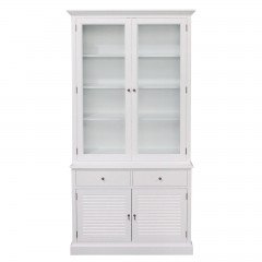 Hamptons 2 Glass Door Hutch Display and Louvre Buffet Cabinet Bookcase Cupboard in BLACK or WHITE												