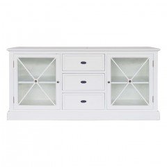 Hamptons Halifax Criss Cross Glass Door Buffet Sideboard with Drawers BLACK or WHITE									