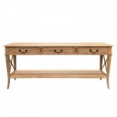 Hamptons Halifax Side Cross 3 Drawers Console Hall Table - Natural Oak