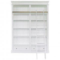 Hamptons Open Library Bookcase with Ladder 170cm Width in WHITE													