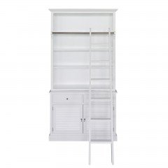 Hamptons Single Hutch Open Bookcase Louvre Buffet Cabinet with Ladder in BLACK or WHITE															