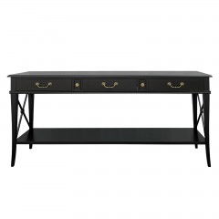 Hamptons Halifax Side Cross 3 Drawers Console Hall Table with Side Pull Out - Black
