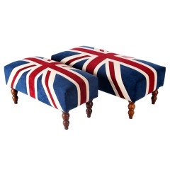 Contemporary UK British Flag Union Jack Upholstered Footstools & Ottoman (Large)