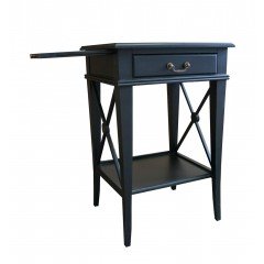 Hamptons Cross Black Bedside Lamp Table with Drawer Left Handle 