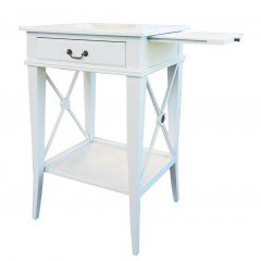Hamptons Cross White Bedside Lamp Table with Drawer Right Handle