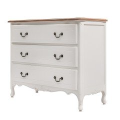French Provincial Furniture White 3 Drawers Chest Cabinet with Oak Top