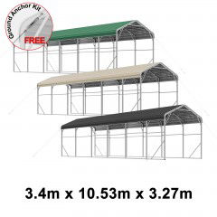 Single Carport 3.4m x 10.53m x 3.27m Backyard Portable Vehicle & Boat Shelter with Wrapped Roof