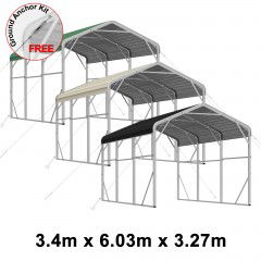 Single Carport 3.4m x 6.03m x 3.27m Backyard Portable Vehicle & Boat Shelter with Wrapped Roof