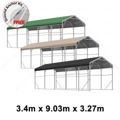 Single Carport 3.4m x 9.03m x 3.27m Backyard Portable Vehicle & Boat Shelter with Wrapped Roof