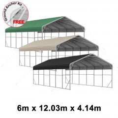Double Carport 6m x 12.03m x 4.14m Backyard Portable Vehicle & Boat Shelter with Wrapped Roof