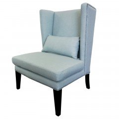 Iago Studded Upholstered Wingback Sofa Lounge Chair Blue Black 