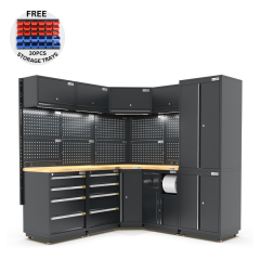 UltraTools 1385/2610mm OR 1978/1978mm x 580mm x 2020mm Black Semi-Industrial Workshop Garage Storage Corner Cabinet Set
