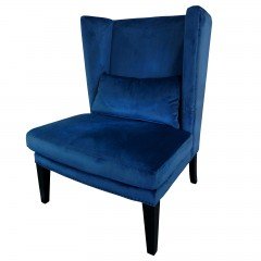 Iago Studded Upholstered Wingback Sofa Lounge Chair Blue Black 