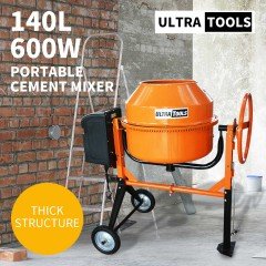 Ultratools Cement Concrete Mixer 140L Sand Gravel Portable 600W Motor Size