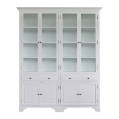 Hamptons Glass Display Cabinet Bookcase with Tempered Glass Black White