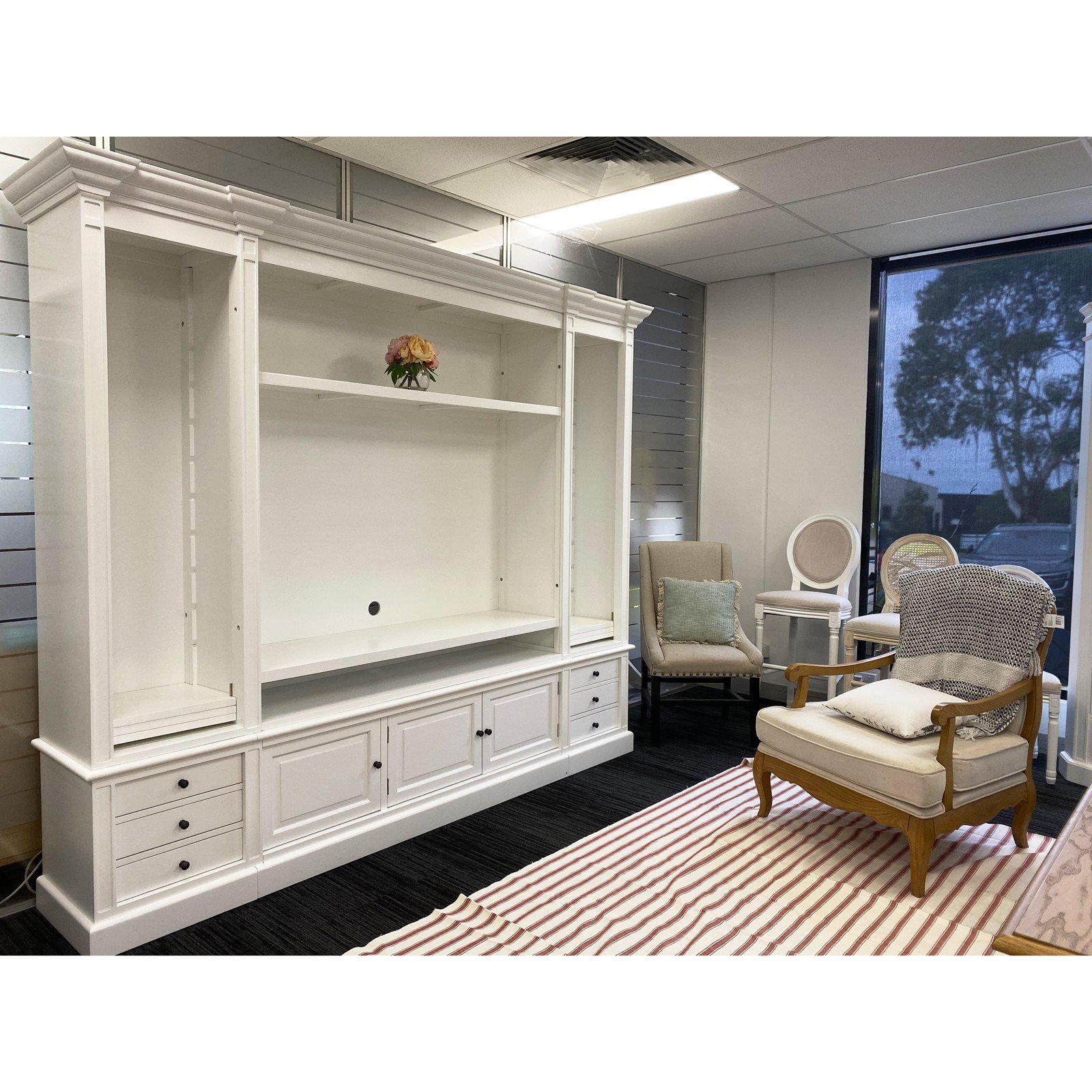 Shop French Provincial Hamptons Open Library Bookcase with Ladder in Black 2 Bays Online