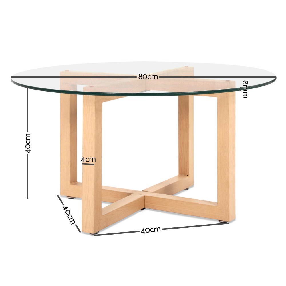 Shop Artiss Tempered Glass Round Coffee Table - Beige Online