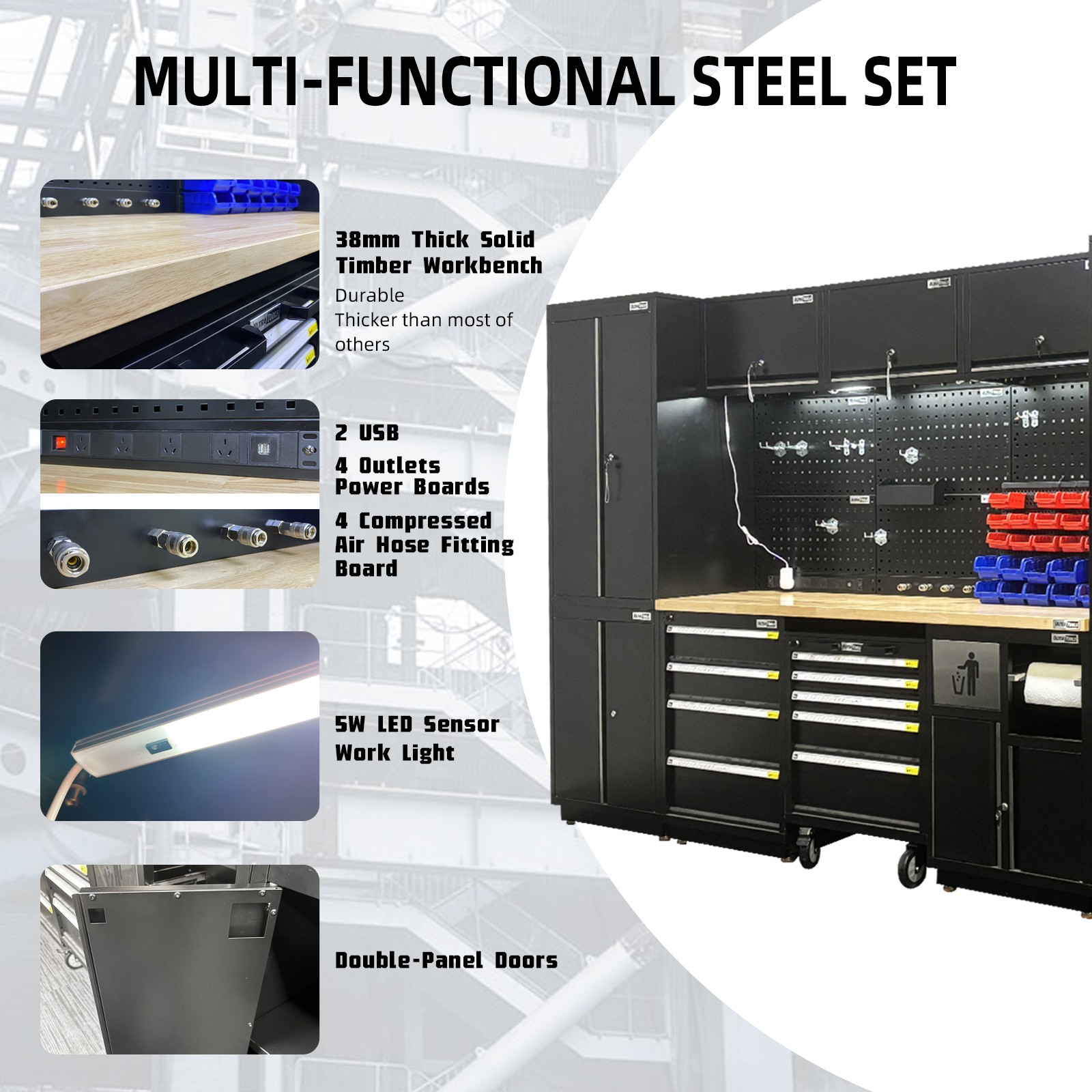 Shop UltraTools 3718mm x 580mm x 2020mm Black Semi-Industrial Workshop ... - Industrial Garage Storage Systems For Tools