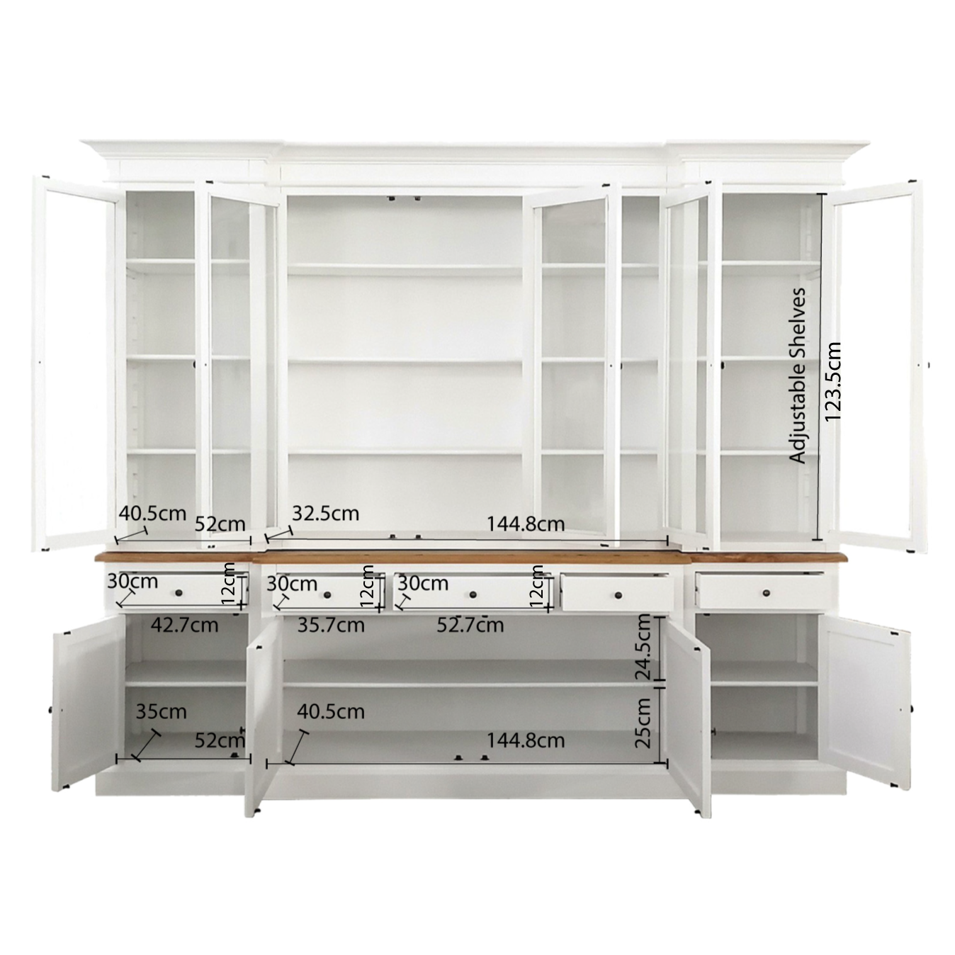 Shop Hamptons Buffet Sideboard Glass Doors Hutch Bookcase Online